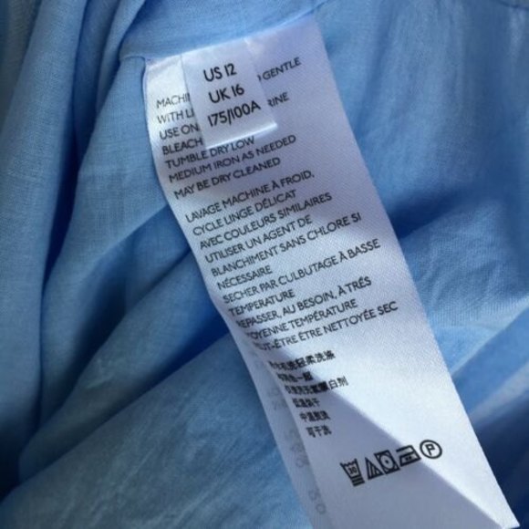 Anthropologie Linen Blend Striped Mini Shift Dress Size 12 Back Bow Zip Lined Bl - Picture 11 of 12